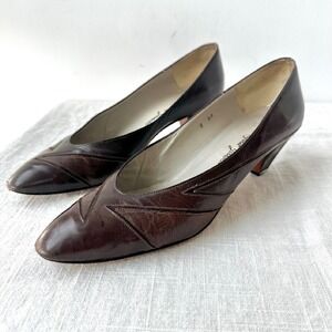 Margaret Jerrold Brown 80s‎ Leather Pumps  Heels Vintage Style 8 brown pointed